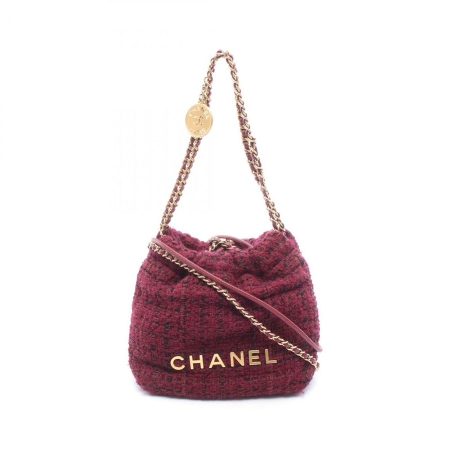 香奈兒 (CHANEL) 22 迷你鏈條肩背包 AS3980 織物皮革 波爾多紅 二手 金色五金-0