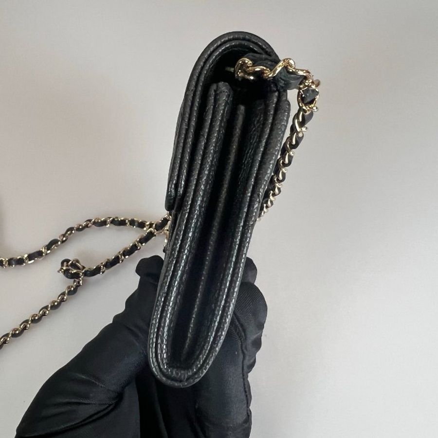 CHANEL 風琴鍊包荔枝黑淡金 28開-2