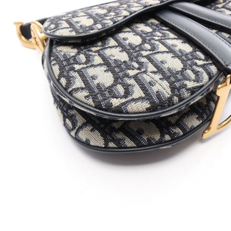 Dior SADDLE Oblique 手提包,帆布皮革,海軍藍/米色,二手女款-4