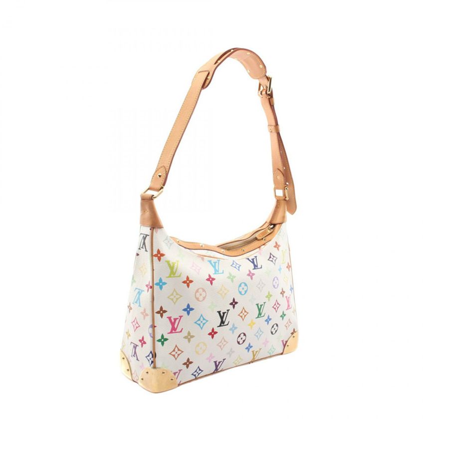 路易威登 Boulogne Monogram Multicolor Blanc 肩背包 M92660 PVC塗層帆布皮革 白色 二手 女士-1