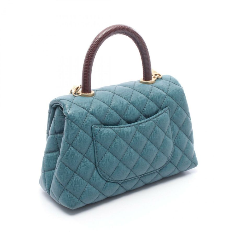 香奈兒 Coco Handle Flap Matelasse 2WAY 手提包 A92990 粒面小牛皮 異國皮革 綠色 棕色 二手-1