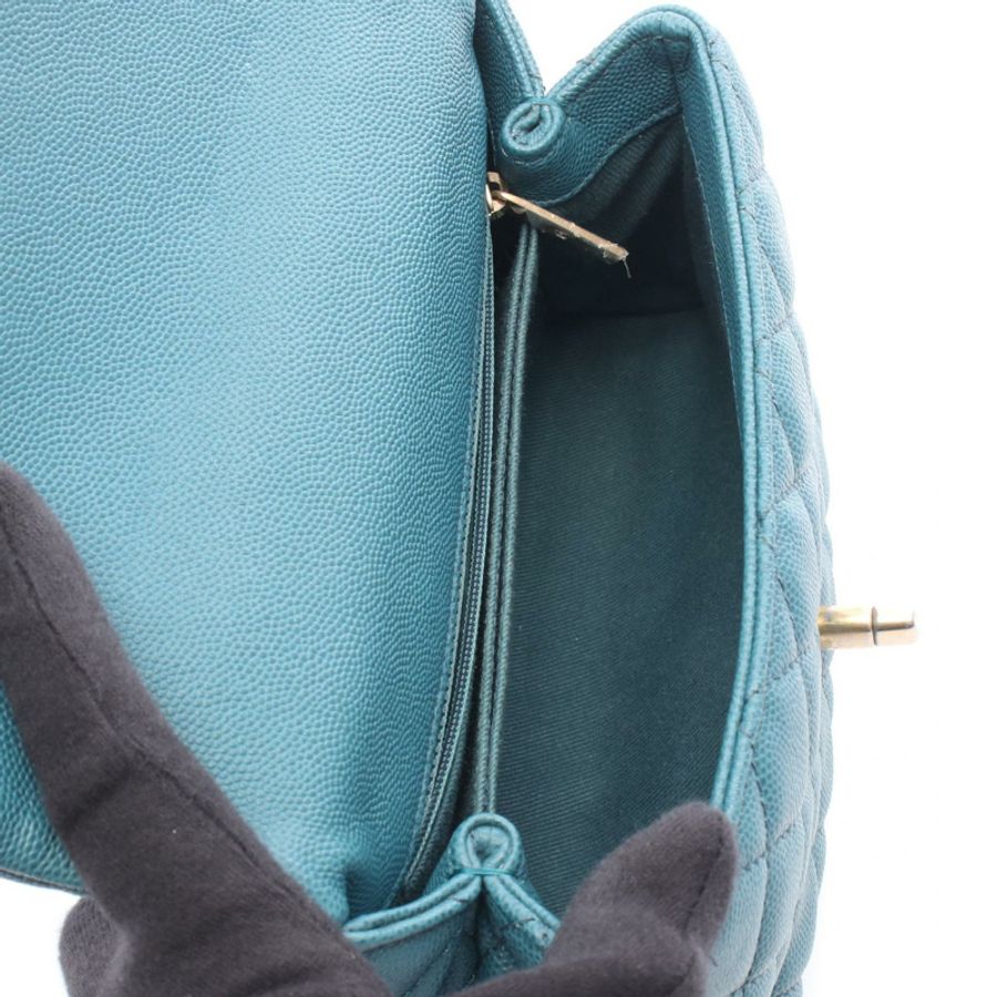香奈兒 Coco Handle Flap Matelasse 2WAY 手提包 A92990 粒面小牛皮 異國皮革 綠色 棕色 二手-2