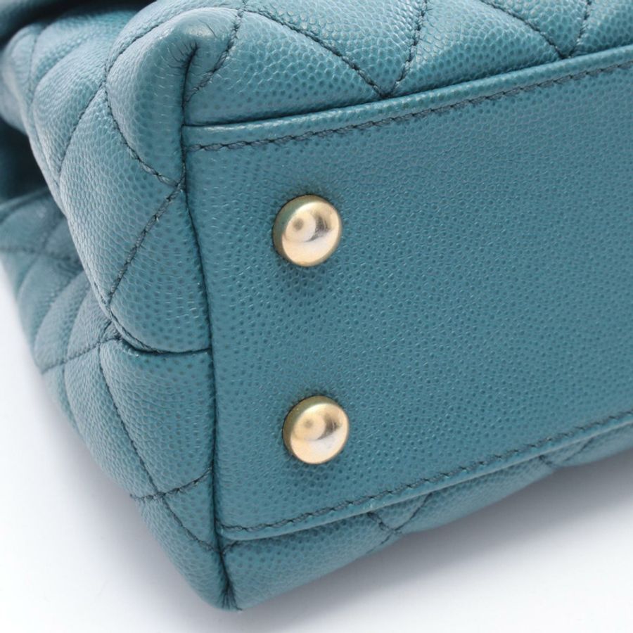 香奈兒 Coco Handle Flap Matelasse 2WAY 手提包 A92990 粒面小牛皮 異國皮革 綠色 棕色 二手-7