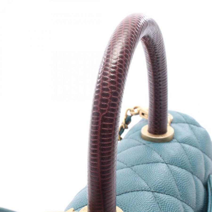 香奈兒 Coco Handle Flap Matelasse 2WAY 手提包 A92990 粒面小牛皮 異國皮革 綠色 棕色 二手-8
