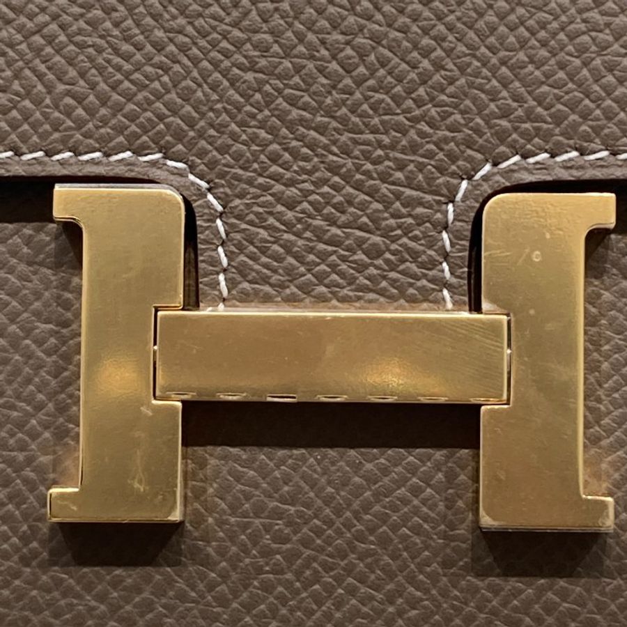 HERMES 愛馬仕 PFEUILLE CONSTANCE SLIM BICO 大象灰 金釦-12