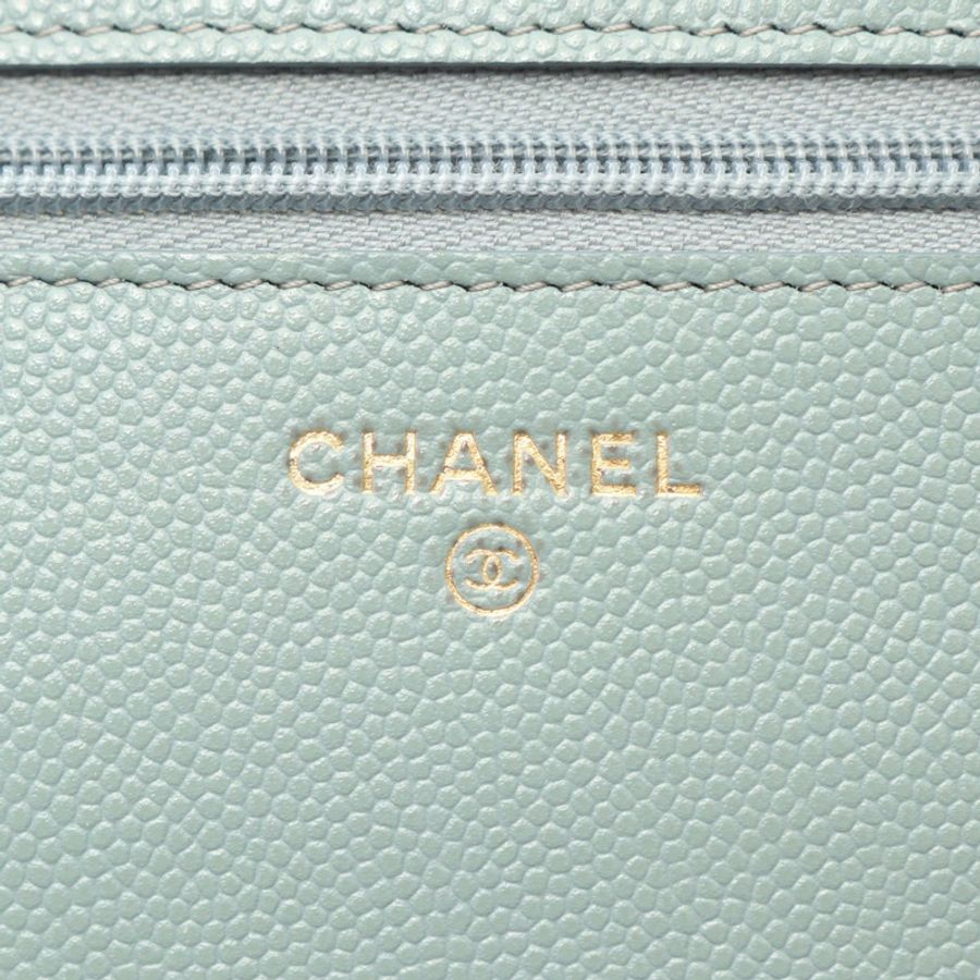 香奈兒 (CHANEL) Matelasse 鏈條肩背斜背包錢包 小牛皮 綠色 金色五金 二手-4
