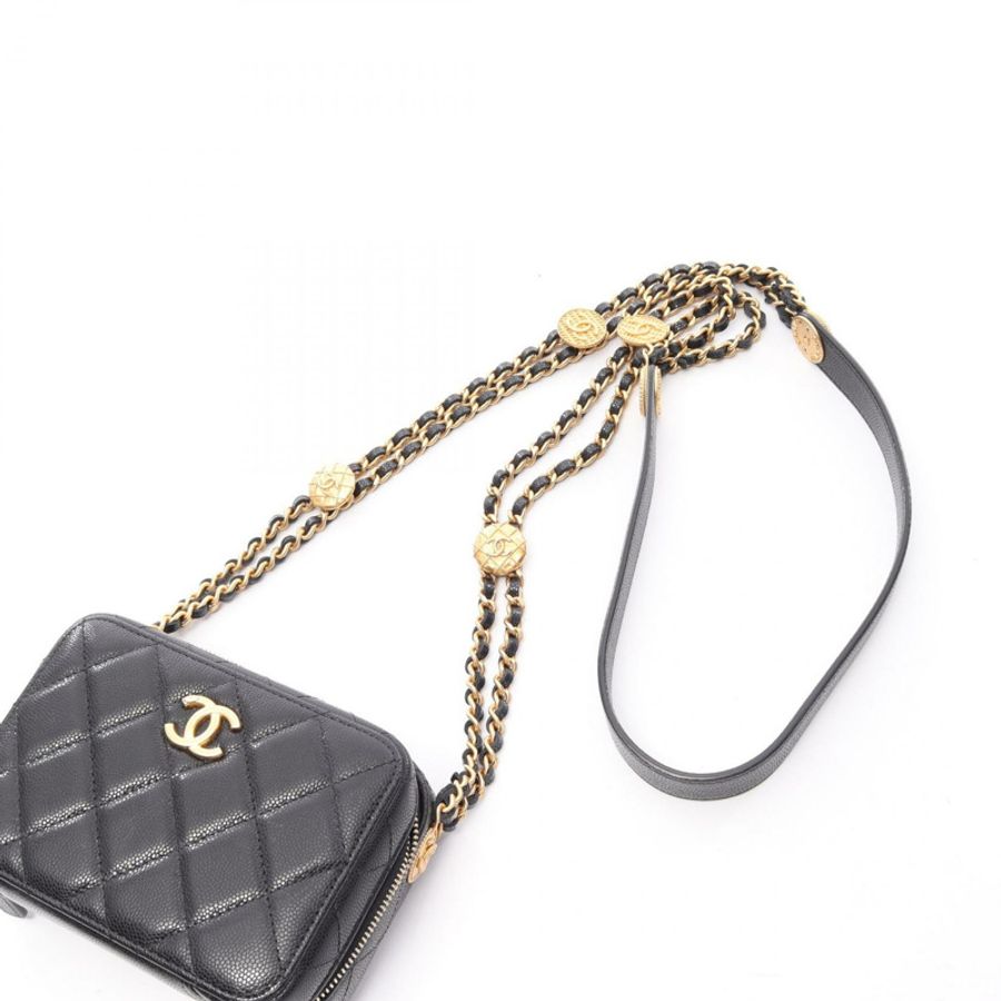 香奈兒 (CHANEL) 絎縫迷你相機鏈單肩斜背包 AP2858 小牛皮 BK GHW-7