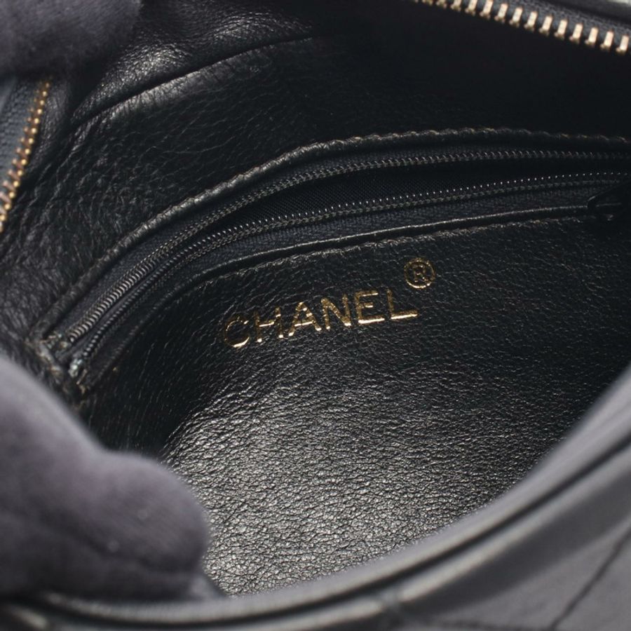 香奈兒 (CHANEL) 絎縫流蘇迷你鏈單肩斜挎包,黑色皮革,金色五金,二手-3