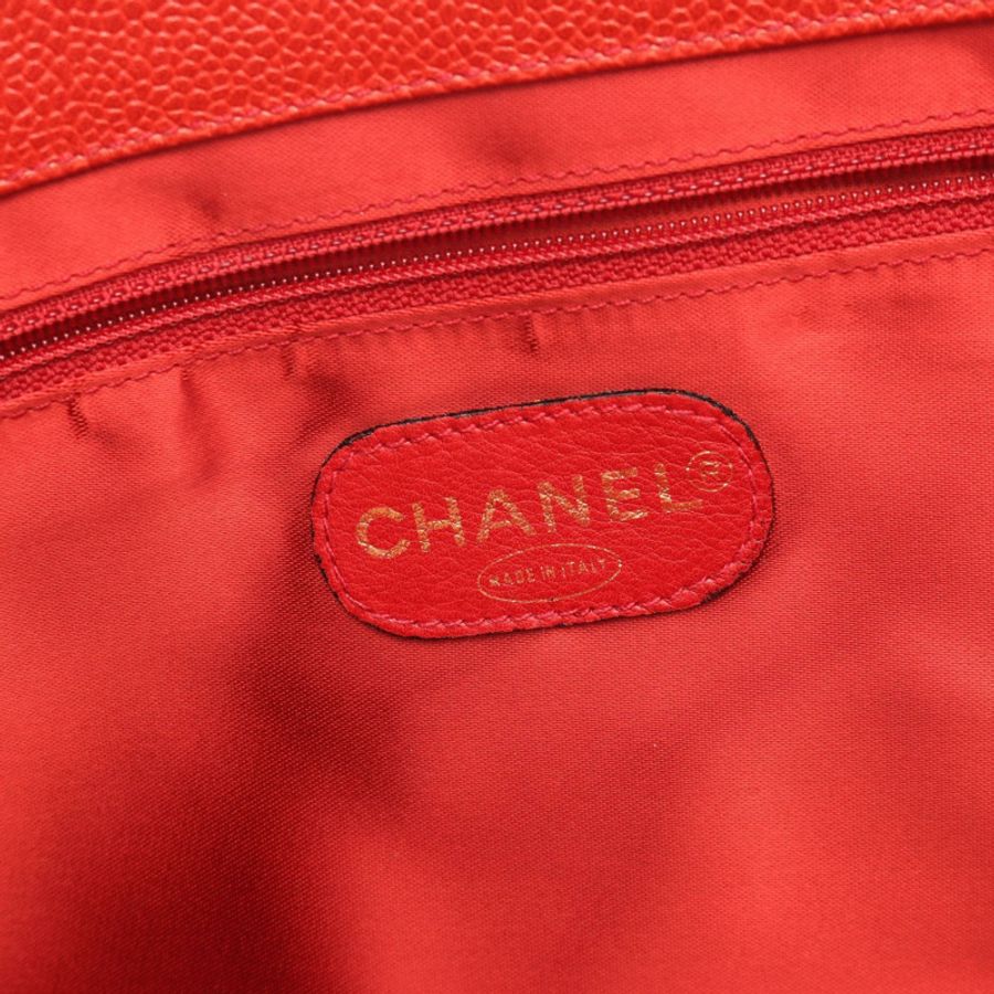 香奈兒 (CHANEL) 大號 COCO 標誌鏈手提單肩包,小牛皮材質,紅色,金色五金,二手女款-3