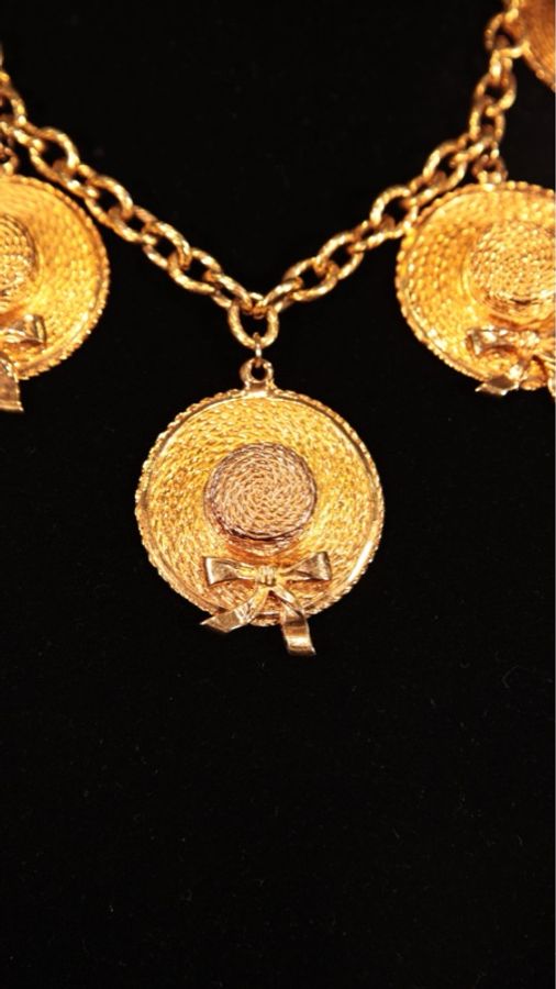 Chanel 素金草帽吊坠chocker短项链-17