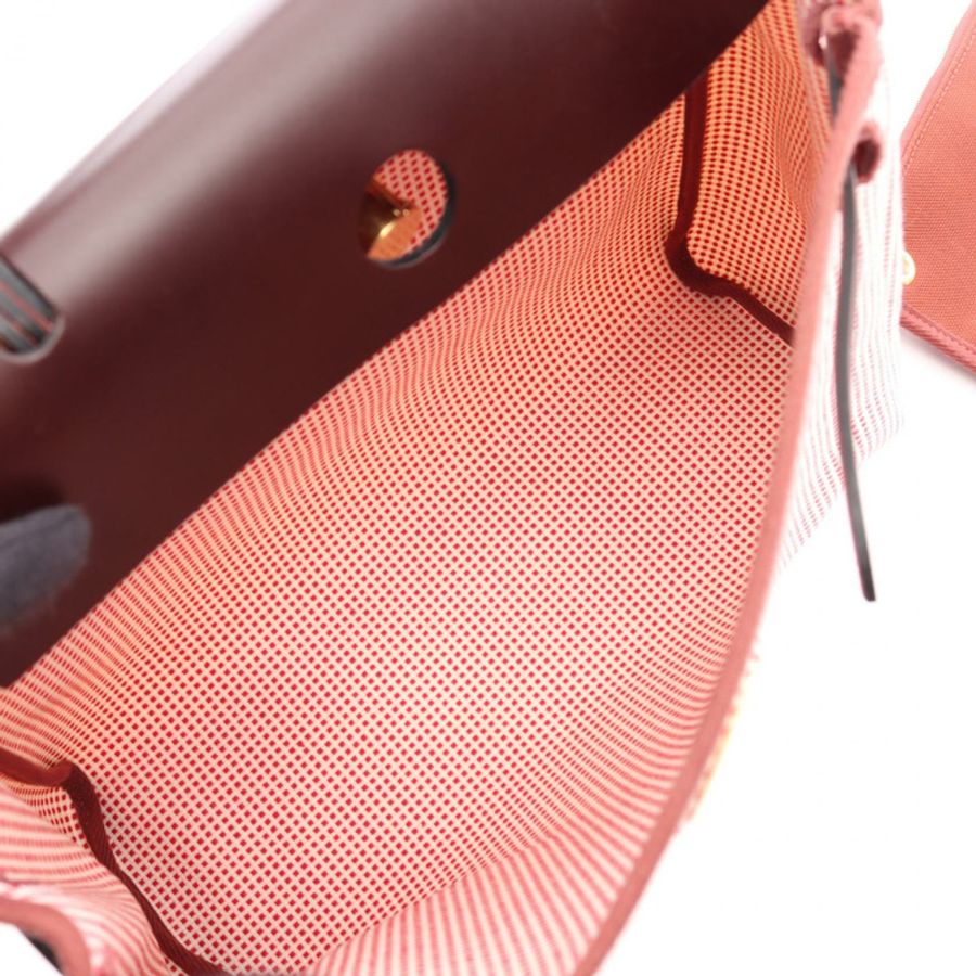 HERMES Herbag 拉鍊小號單肩手提包帆布皮革 Framboise 白色 GHW 二手 U-2