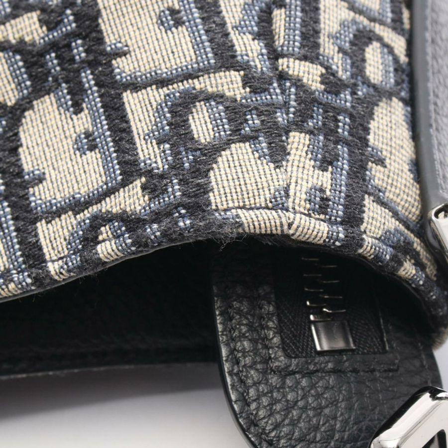 Dior SADDLE Oblique 2-Way Saddle 單肩包，帆布皮革，海軍藍/米色，二手-6