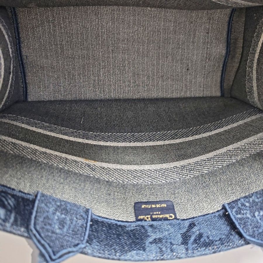 DIOR Book Tote 小號 藍色牛仔布刺繡手提包-5
