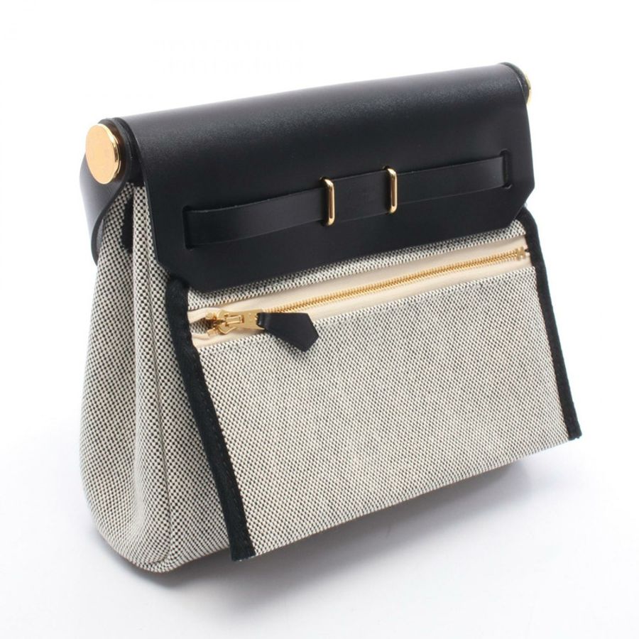 愛馬仕 Herbag Zip 迷你肩斜背包,帆布皮革,灰色,金色五金-1