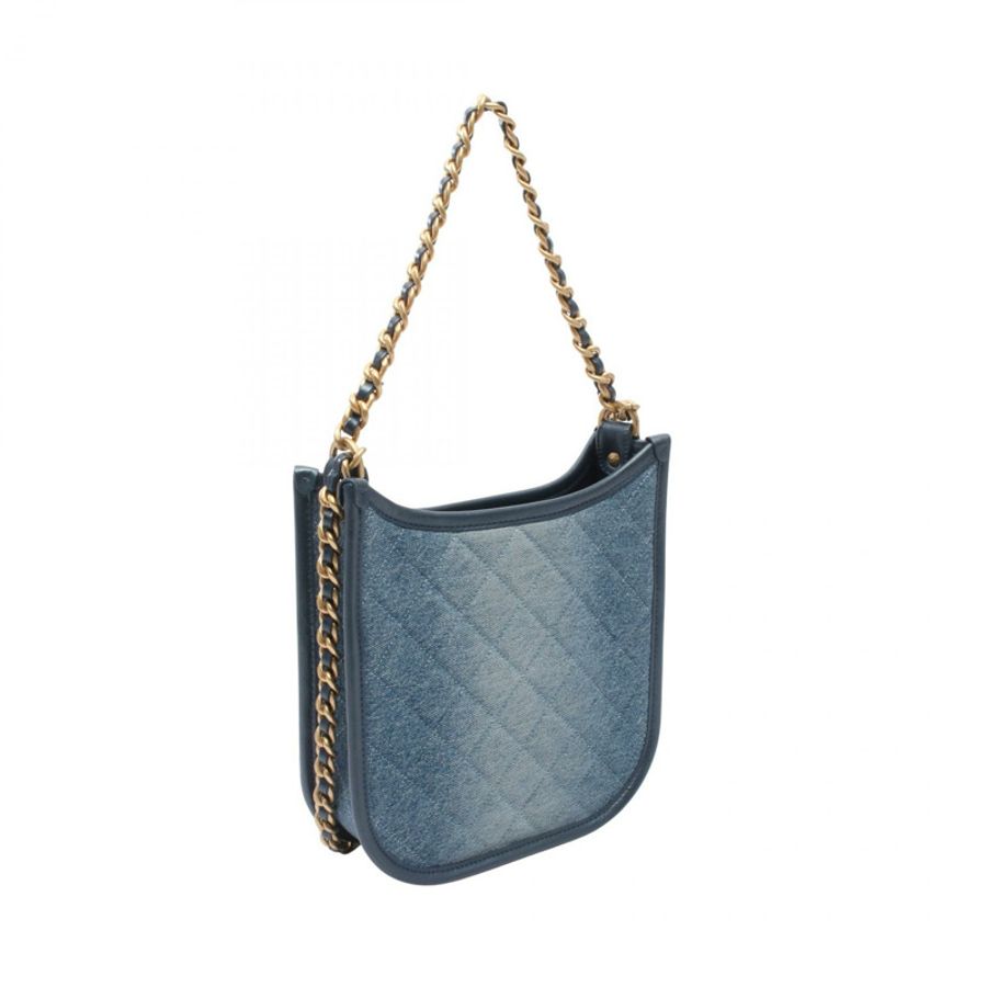 香奈兒 (CHANEL) 絎縫 Hobo 鏈條肩背包 AS4532 牛仔布藍色金色五金 二手 CC-1