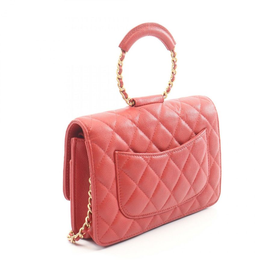 香奈兒 (CHANEL) Matelasse Loop Handle 2WAY Shoulder Bag Grained Calfskin leather 紅色 二手 女士-1