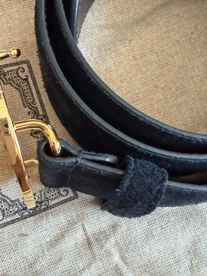 【近全新】GUCCI Interlocking G 麂皮皮帶|黑色 × 金色大 GG 扣|義大利製-14