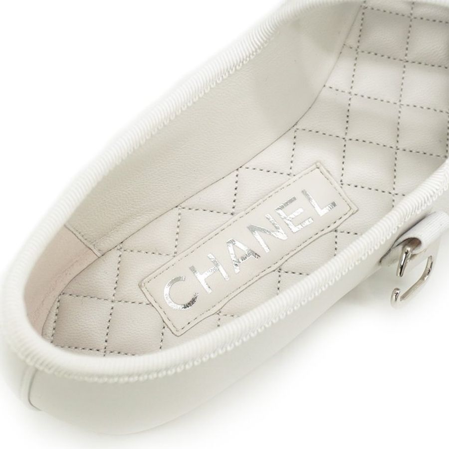 Chanel 展示品 小羊皮刺繡雙C標誌瑪莉珍鞋#35(白)-3