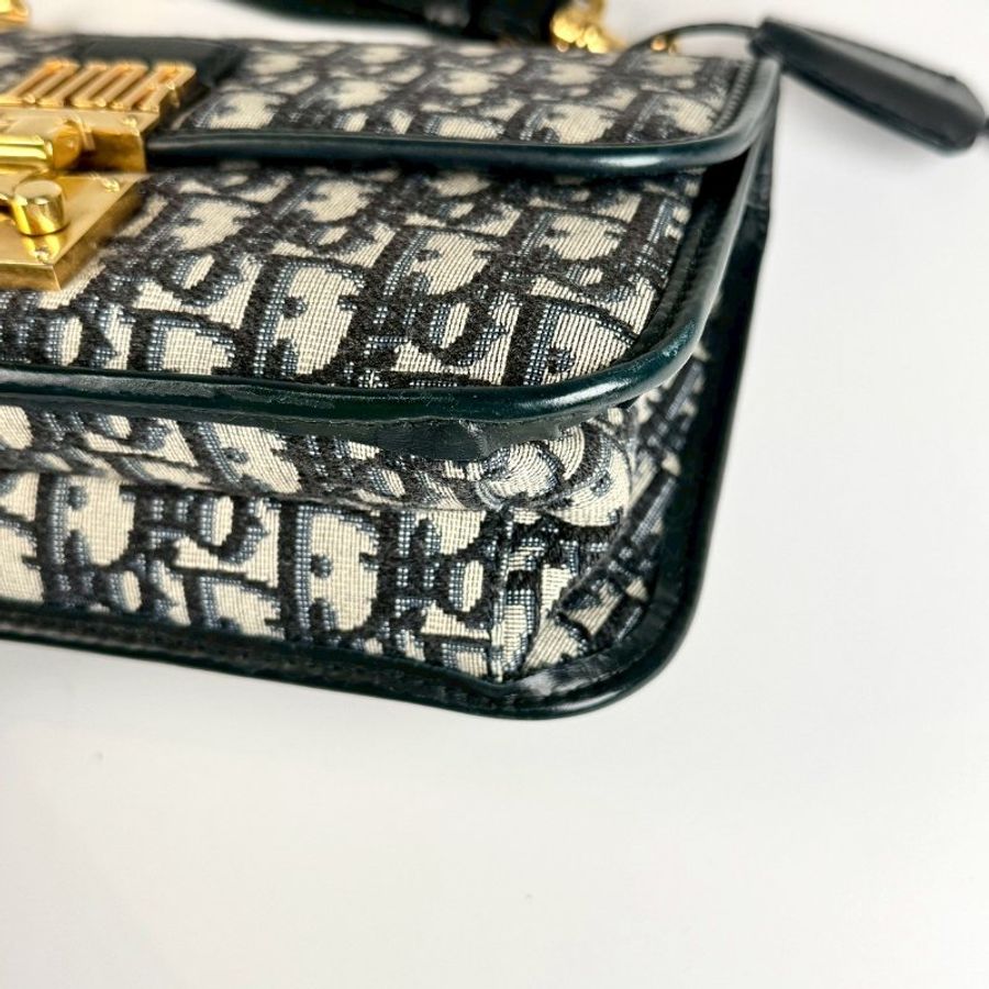 Dior Dioraddict 藍色緹花 中號 帆布 鉚釘 金屬 背帶 郵差包 肩背包 M5818CTZO-4