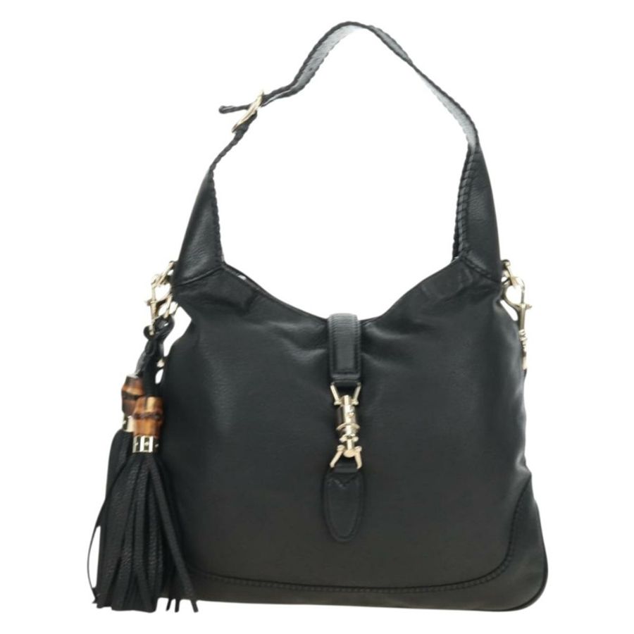 【日本直送】GUCCI 竹節新款 Jackie 肩背包 皮革 兩用 黑色 金色 246907 正品 189713V-12