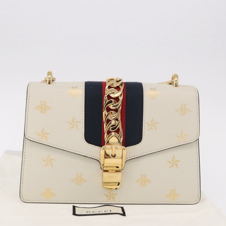 【日本直送】GUCCI Silvi Sherry Line 單肩包,象牙色/金色皮革,貨號 524405,正品,貨號 ka4983M-11