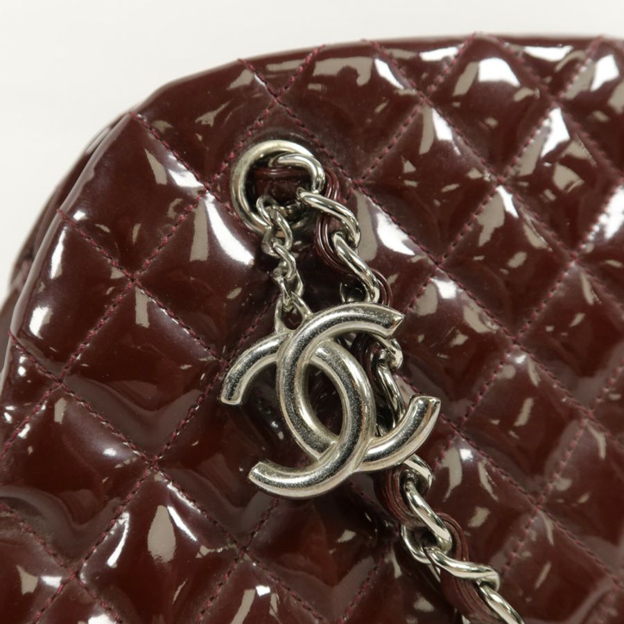 CHANEL 漆皮皮革Mademoiselle Bowling Bag鏈帶肩背袋-5
