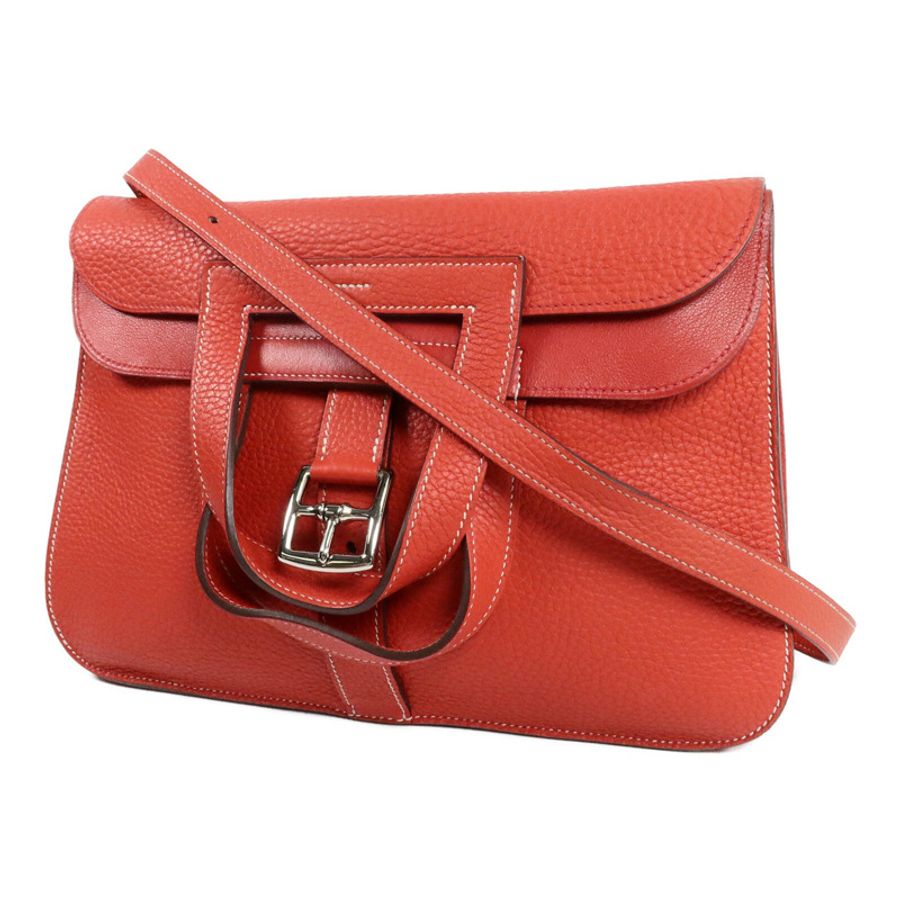 HERMES Clemence皮革Halzan 31手挽肩背兩用袋Rouge Casaque-2