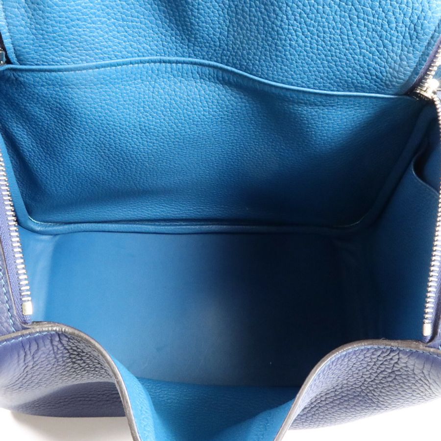 HERMES Clemence皮革Lindy 30手挽肩背兩用袋Bleu Saphi/Colvert-4