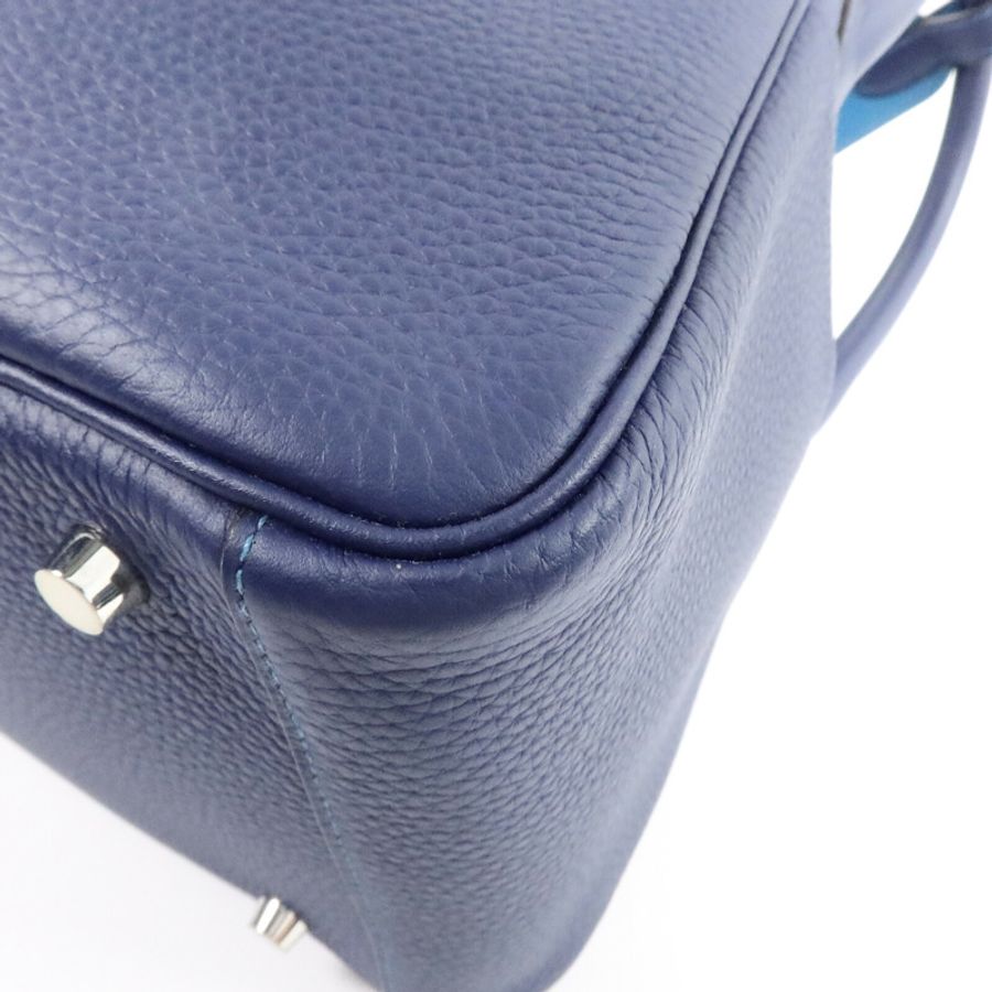 HERMES Clemence皮革Lindy 30手挽肩背兩用袋Bleu Saphi/Colvert-10