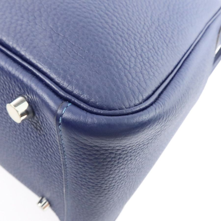 HERMES Clemence皮革Lindy 30手挽肩背兩用袋Bleu Saphi/Colvert-12
