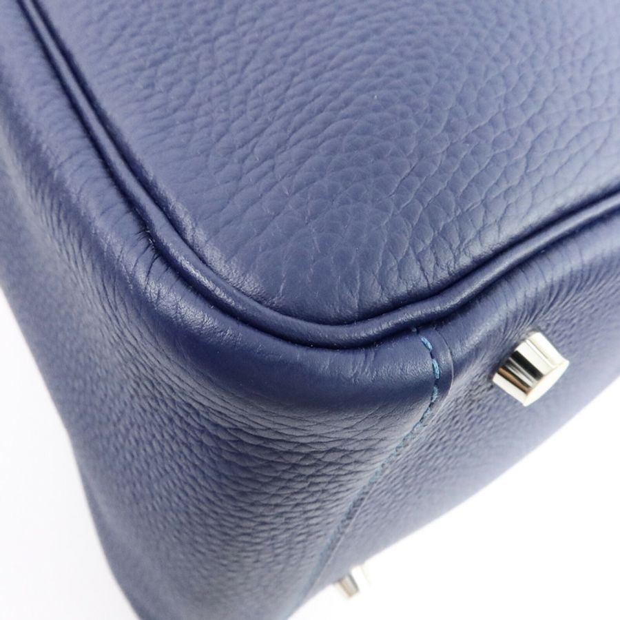HERMES Clemence皮革Lindy 30手挽肩背兩用袋Bleu Saphi/Colvert-13
