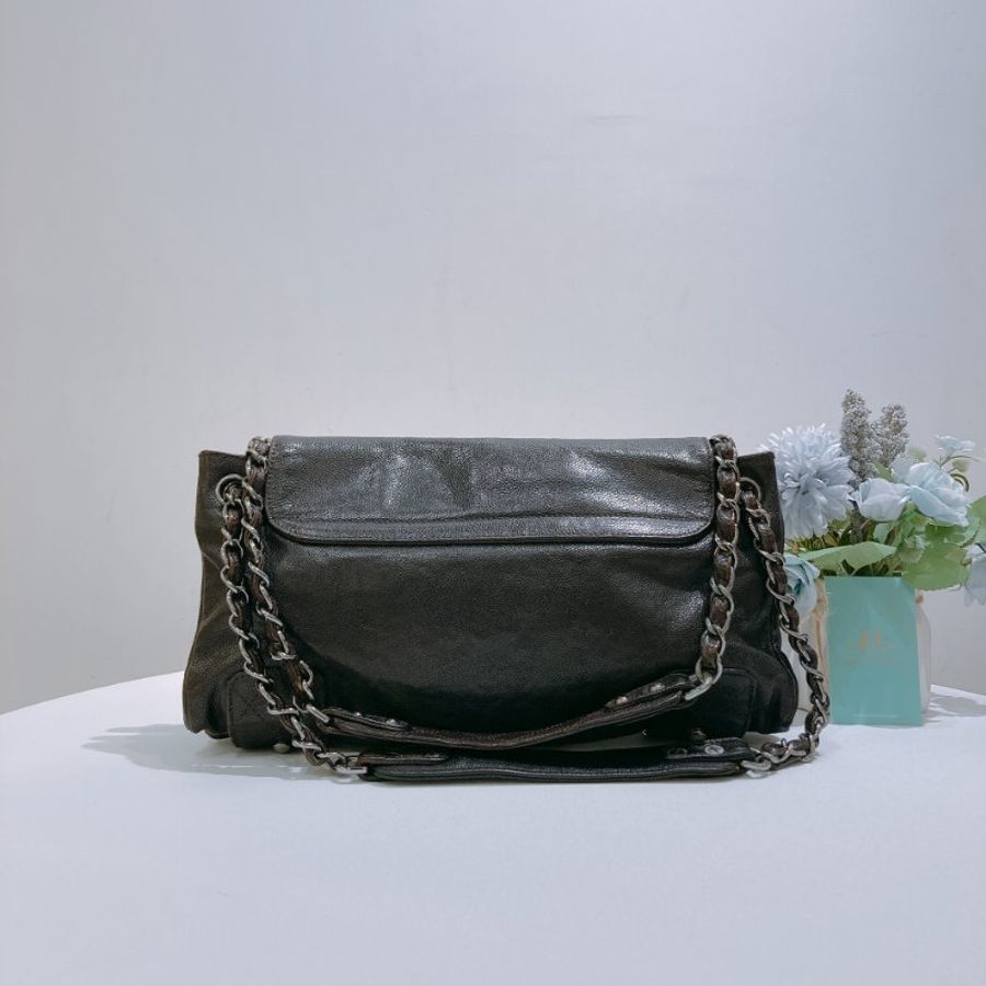 TW4919 Chanel 香奈兒 中古 荔枝皮 單肩袋Giazed Caviar Leather Pocket Shoulder Bag Dark Brown-1