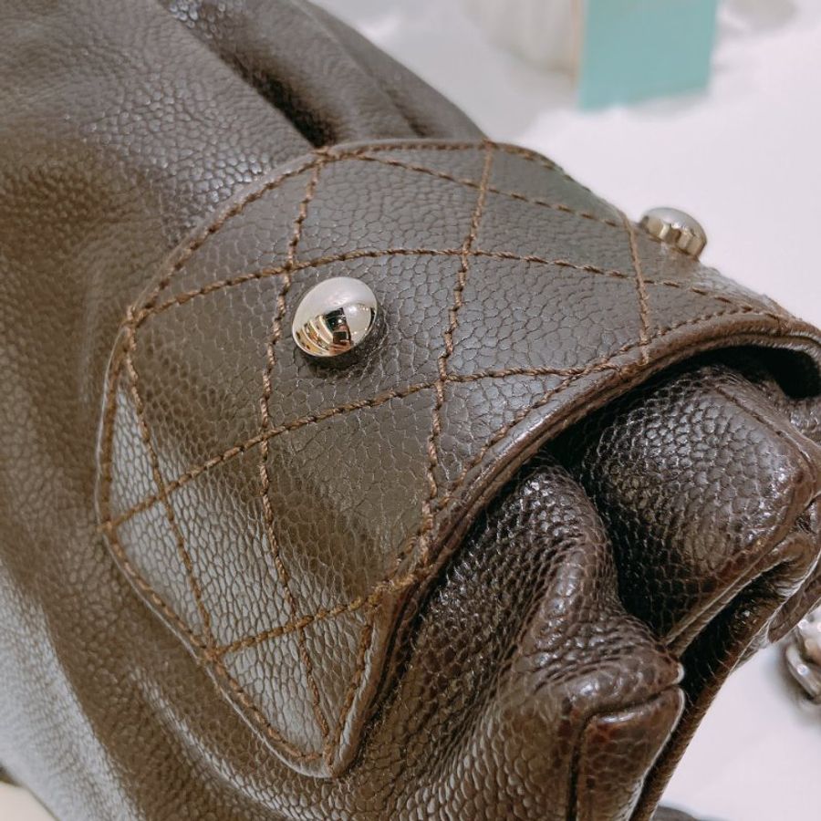 TW4919 Chanel 香奈兒 中古 荔枝皮 單肩袋Giazed Caviar Leather Pocket Shoulder Bag Dark Brown-9