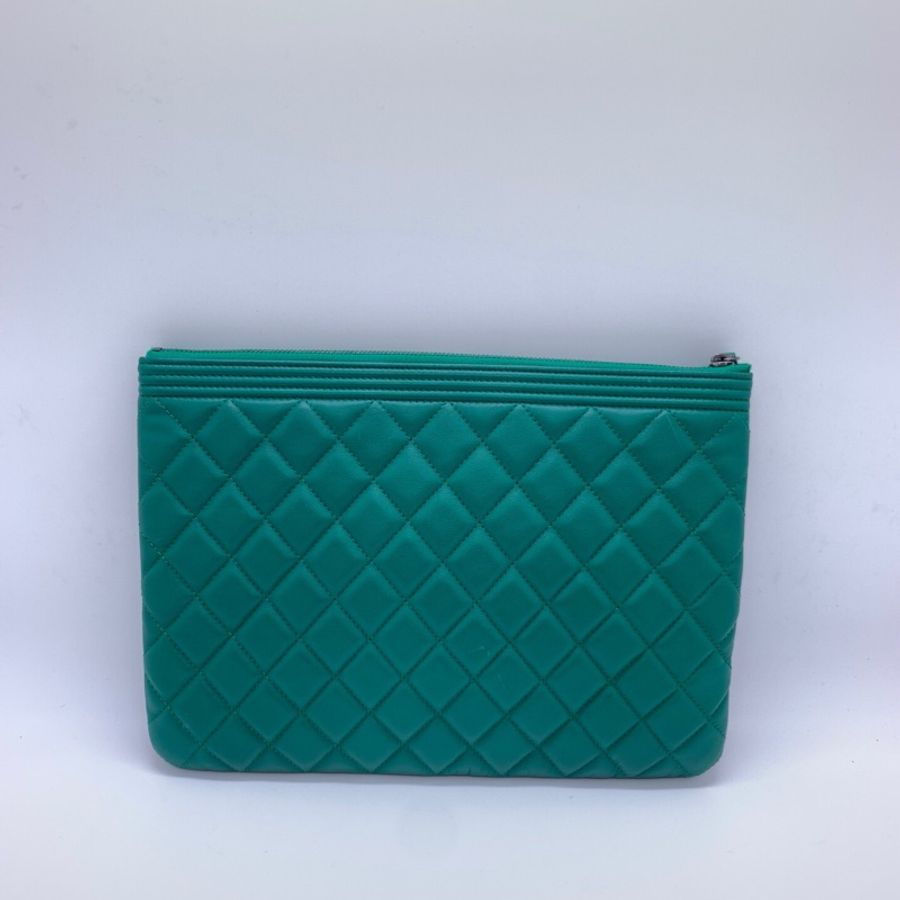 Chanel香奈兒綠色羊皮手包/手拿包,鐳射22開,經典菱格紋,尺寸27×20cm-1