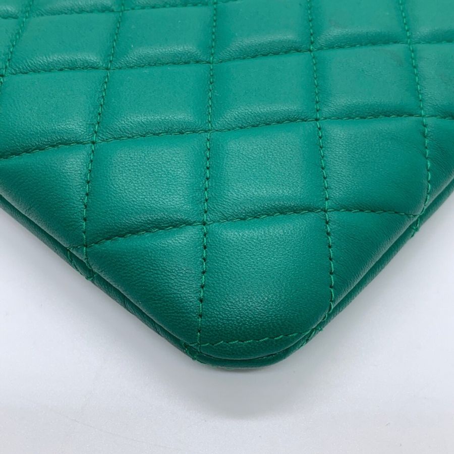 Chanel香奈兒綠色羊皮手包/手拿包,鐳射22開,經典菱格紋,尺寸27×20cm-7