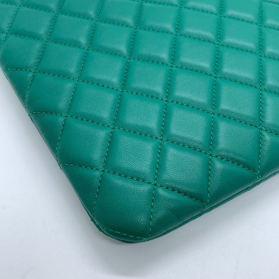 Chanel香奈兒綠色羊皮手包/手拿包,鐳射22開,經典菱格紋,尺寸27×20cm-8