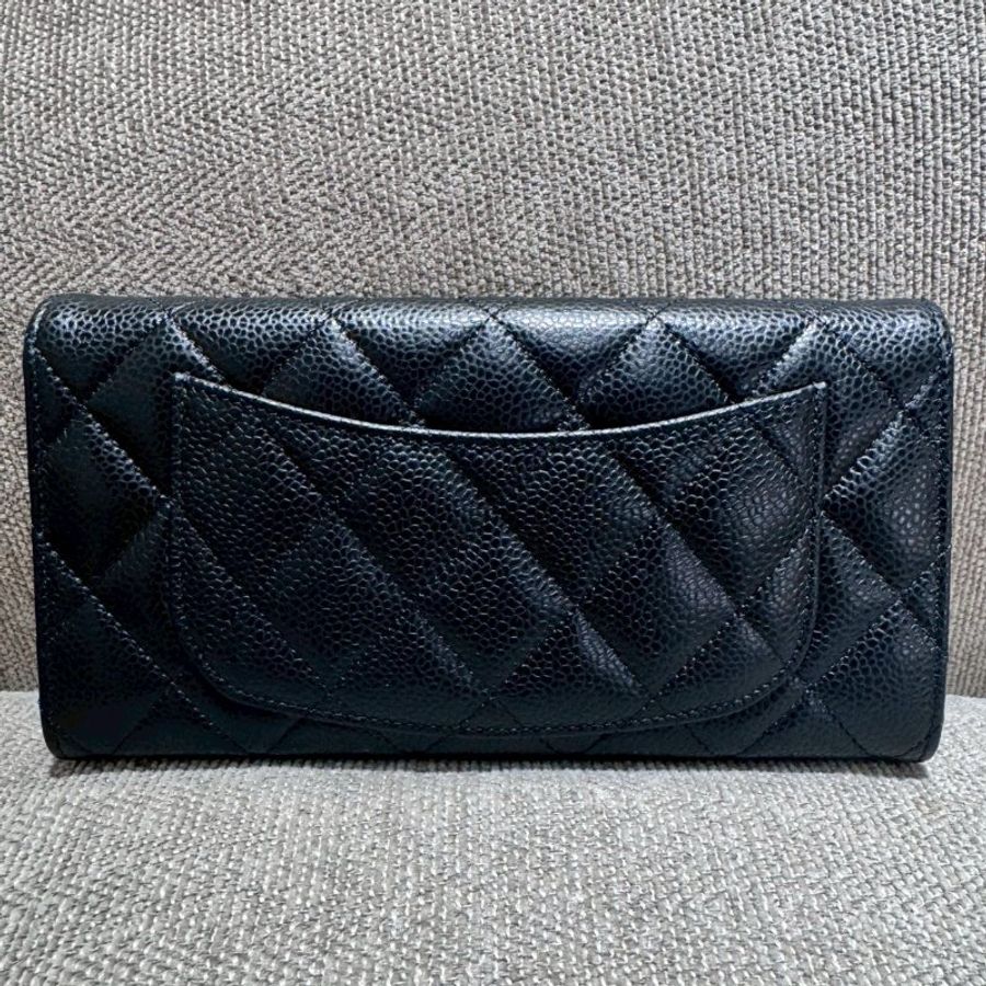CHANEL 荔枝牛皮黑金翻蓋長夾-2