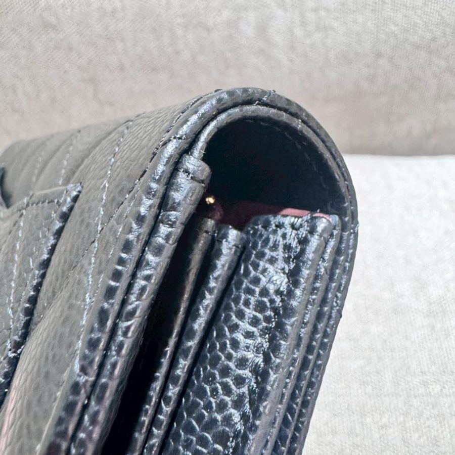 CHANEL 荔枝牛皮黑金翻蓋長夾-8