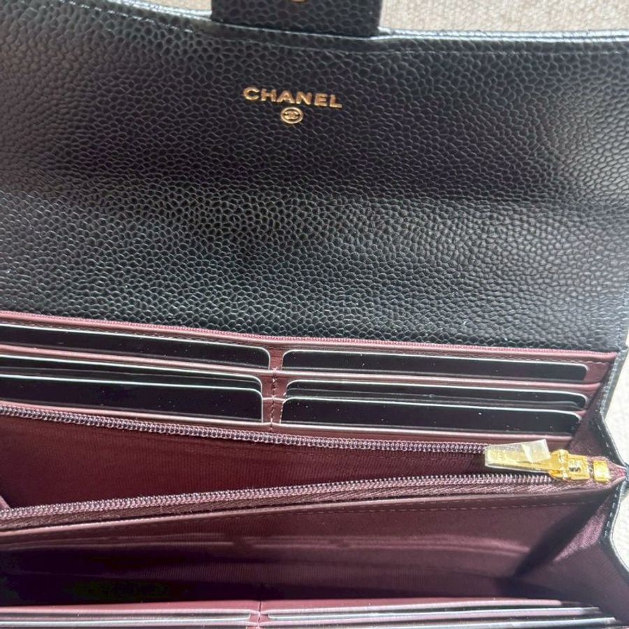 CHANEL 荔枝牛皮黑金翻蓋長夾-11