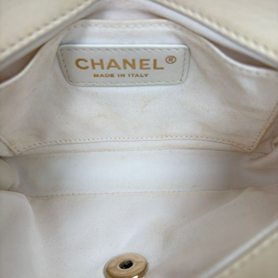 98新 Chanel香奈兒雙子星白金子母包 白色 金扣 羊皮-7