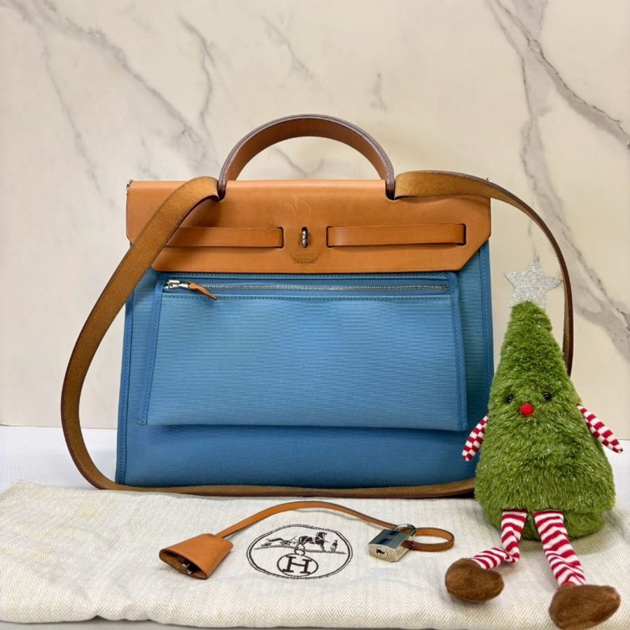 HERMES Herbag Zip 31藍色手提肩背包-1