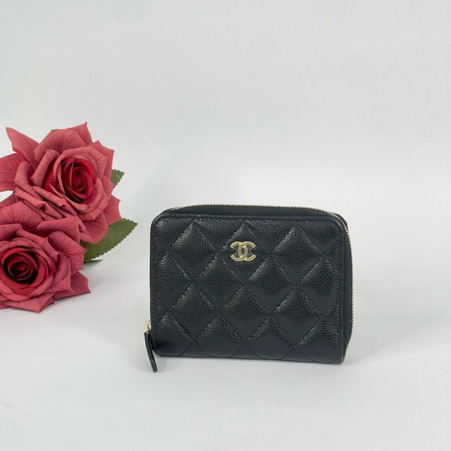 CHANEL 魚子醬拉鍊對開短夾 芯片款-0