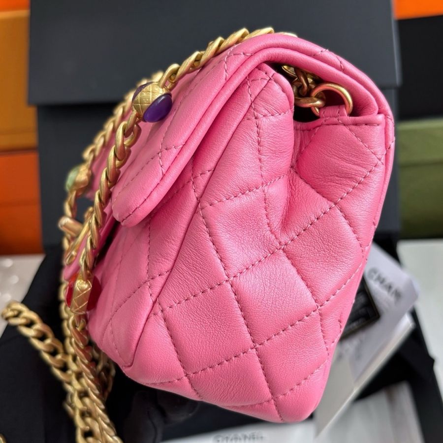 【近新閒置品】香奈兒Chanel 彩色琉璃寶石鏈條包方胖子單肩斜背包，31開有卡-3