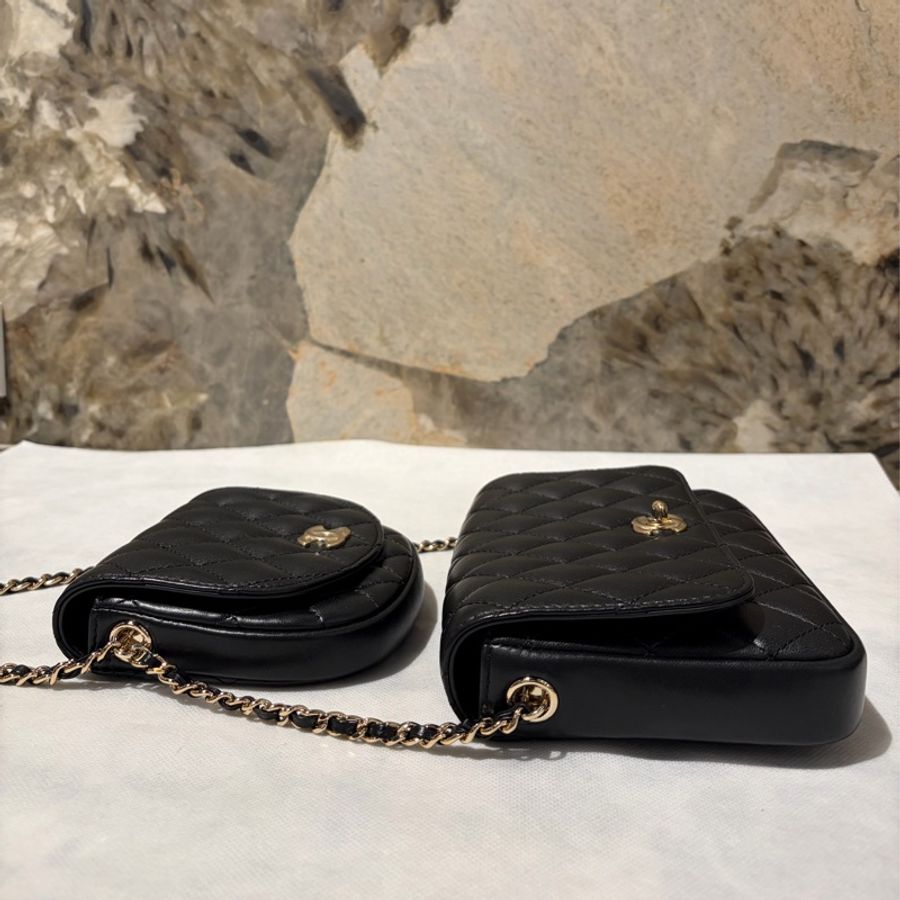 Chanel 黑羊皮雙子星金扣鍊包-3