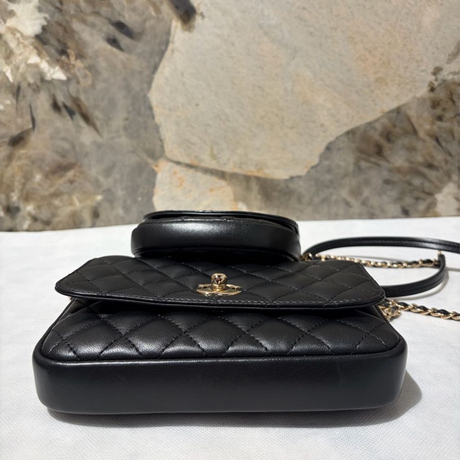 Chanel 黑羊皮雙子星金扣鍊包-4