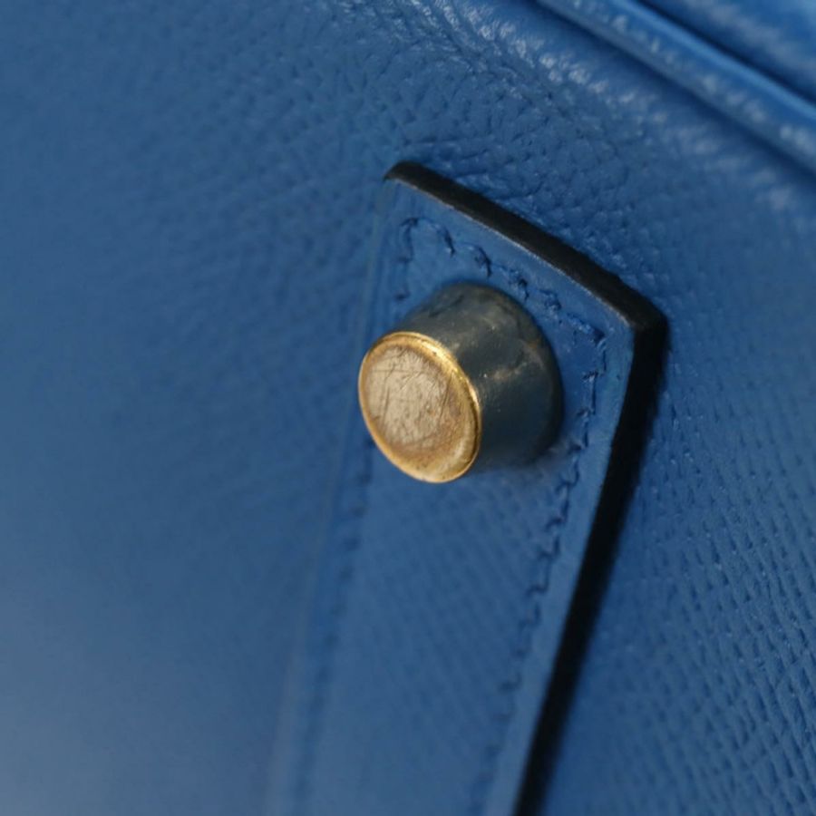 【日本直送】愛馬仕 Birkin 35 手提包,藍色金色皮革,正品,貨號 188015SM-18