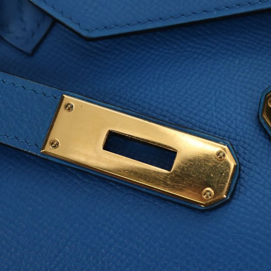 【日本直送】愛馬仕 Birkin 35 手提包,藍色金色皮革,正品,貨號 188015SM-21