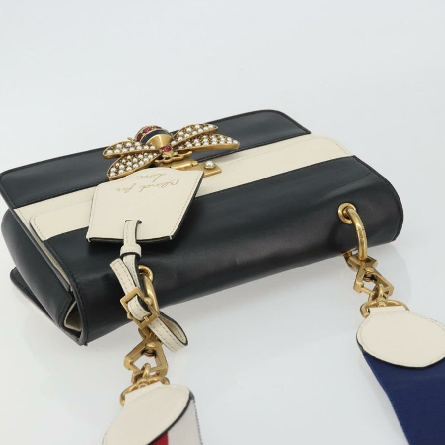 【日本直送】GUCCI Queen Margaret Bee 皮革手袋 黑色金色 476542 正品 bs35819V-5