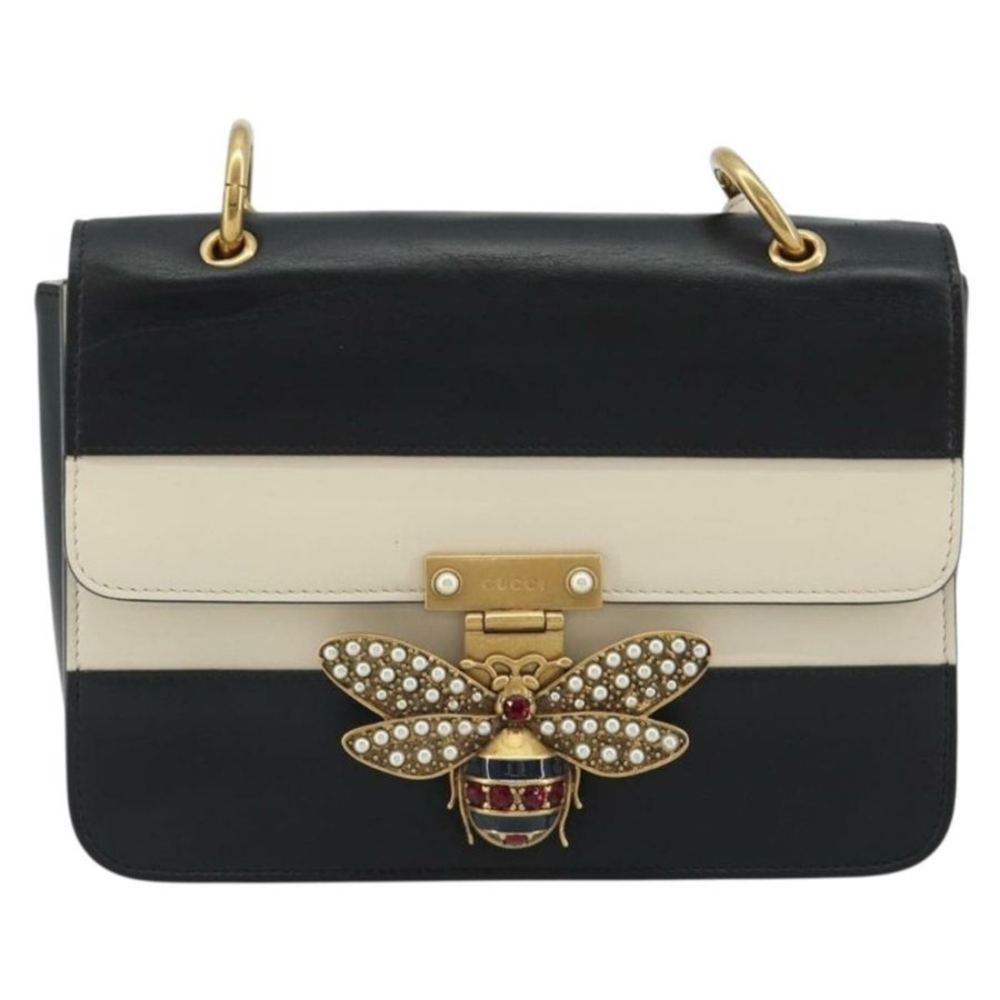 【日本直送】GUCCI Queen Margaret Bee 皮革手袋 黑色金色 476542 正品 bs35819V-12