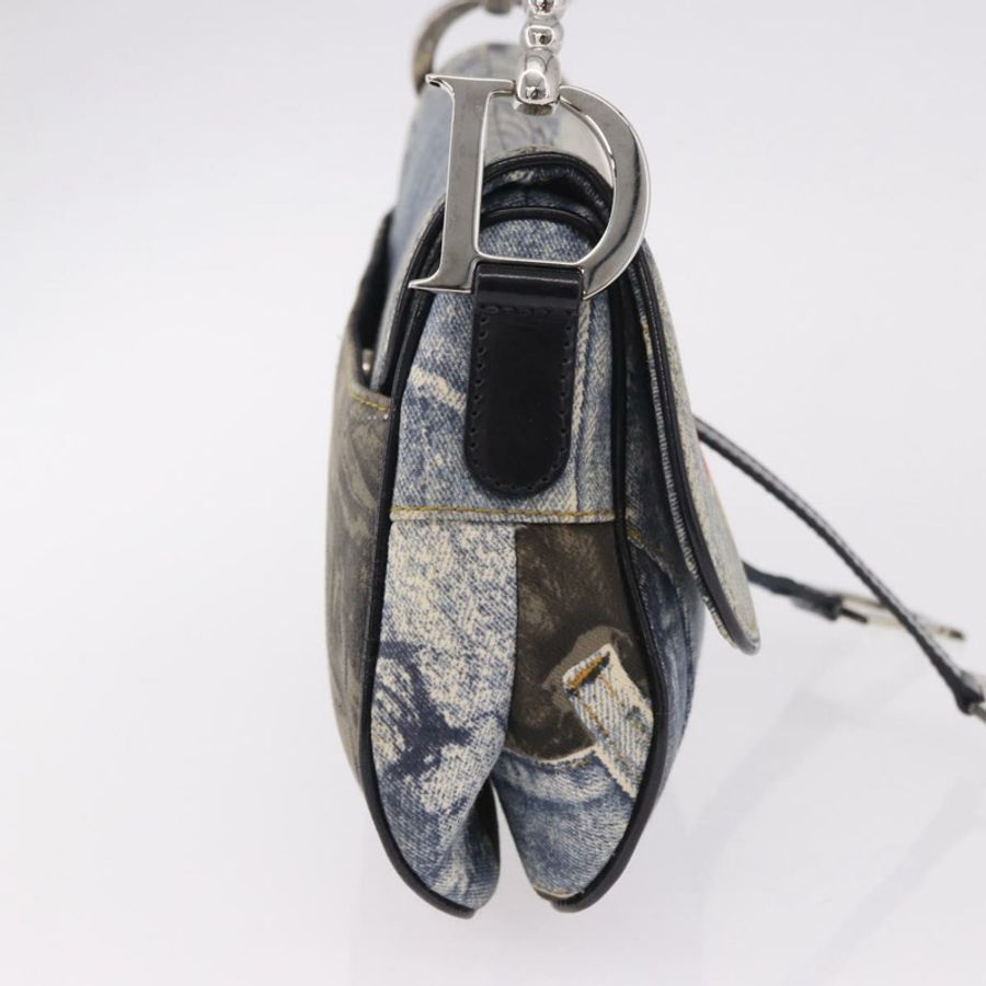 【日本直送】Christian Dior 雙馬鞍手提包 牛仔藍 銀色 正品 190088SAM-3